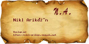 Nikl Arikán névjegykártya